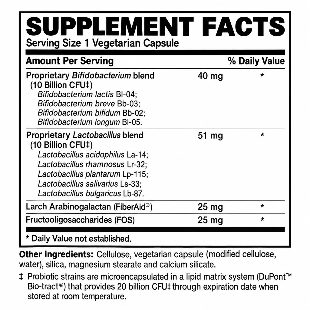 20 Billion Probiotic supplement facts 