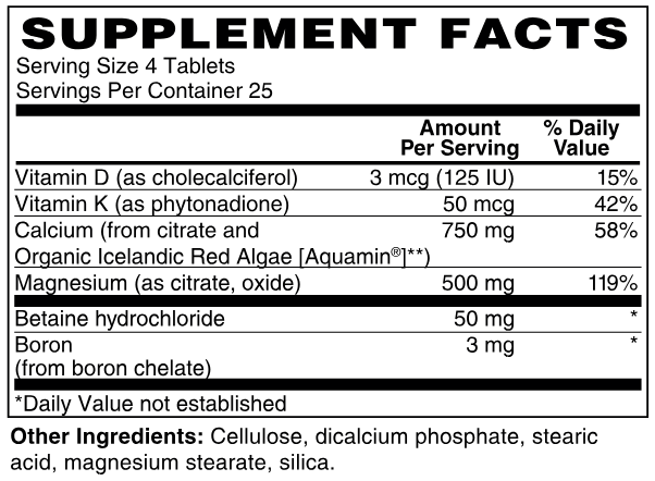 Supplement facts label with detailed nutritional information on a white background