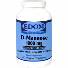 EDOM LABORATORIES D‑Mannose 1000 mg dietary supplement bottle with blue label for urinary tract health, 60 vegan capsules.