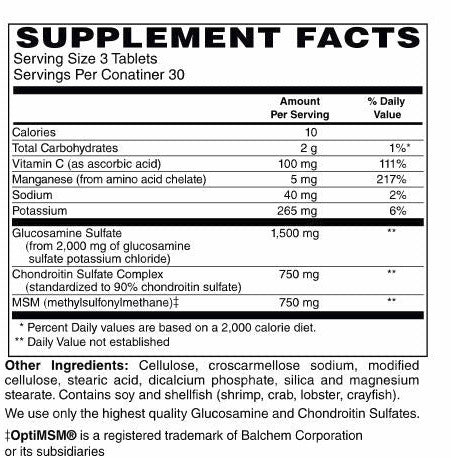 Glucosamine Sulfate, Chondroitin & MSM Tablets