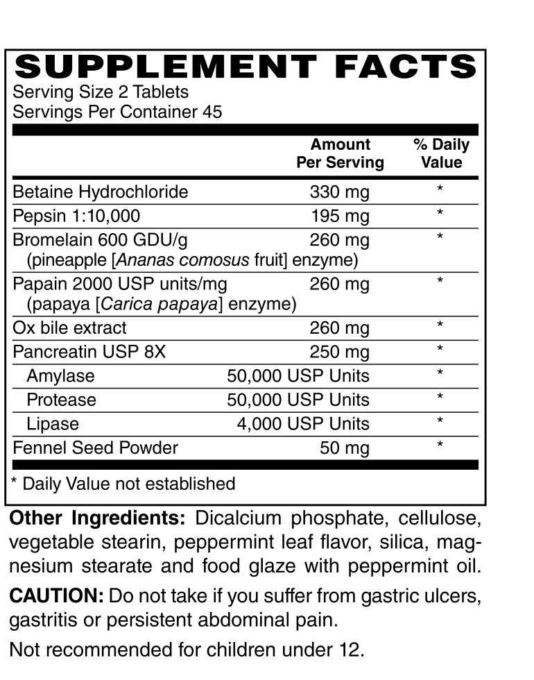 Superzymes Supplement Facts, ingredients and cautions 