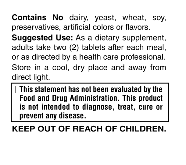 Superzymes suggested use, storage directions and label warnings
