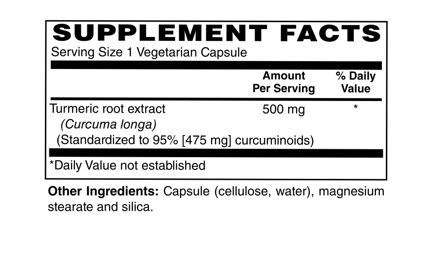 Turmeric Extract 500 mg Supplement Facts and other ingredients 