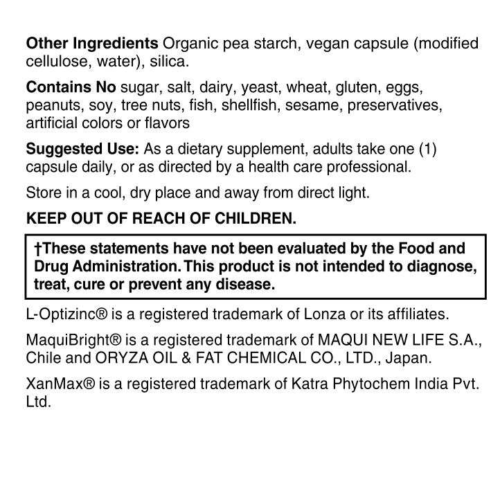 Advanced Eye Care other ingredients, suggested use, storage instructions and warnings