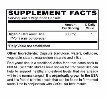 Red Yeast Rice 600 mg Organic Vegetarian Capsules