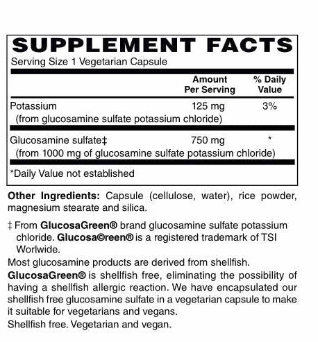 Glucosamine Sulfate 750 mg Shellfish Free Vegetarian Capsules