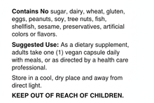 Alpha Lipoic Acid 600 mg Suggested Use panel with directions, storage instructions, and child safety warning