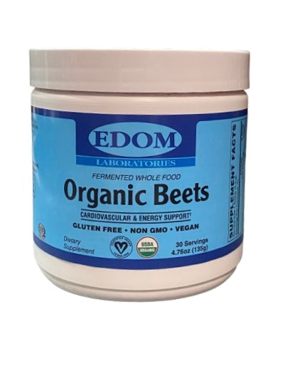 EDOM Laboratories Organic Beets supplement container on a white background
