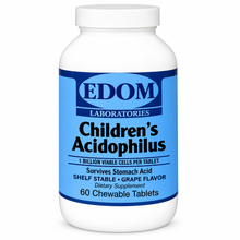 Children’s Acidophilus probiotic capsules by EDOM LABS shown in a clean, clinical bottle design, formulated to support children’s digestive balance, immune health, and daily gut wellness with gentle Lactobacillus acidophilus.†