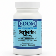 Edom Laboratories Berberine 500 mg white bottle with blue label, blood sugar and cardiovascular support, 60 vegan capsules