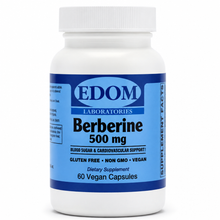 Edom Laboratories Berberine 500 mg white bottle with blue label, blood sugar and cardiovascular support, 60 vegan capsules