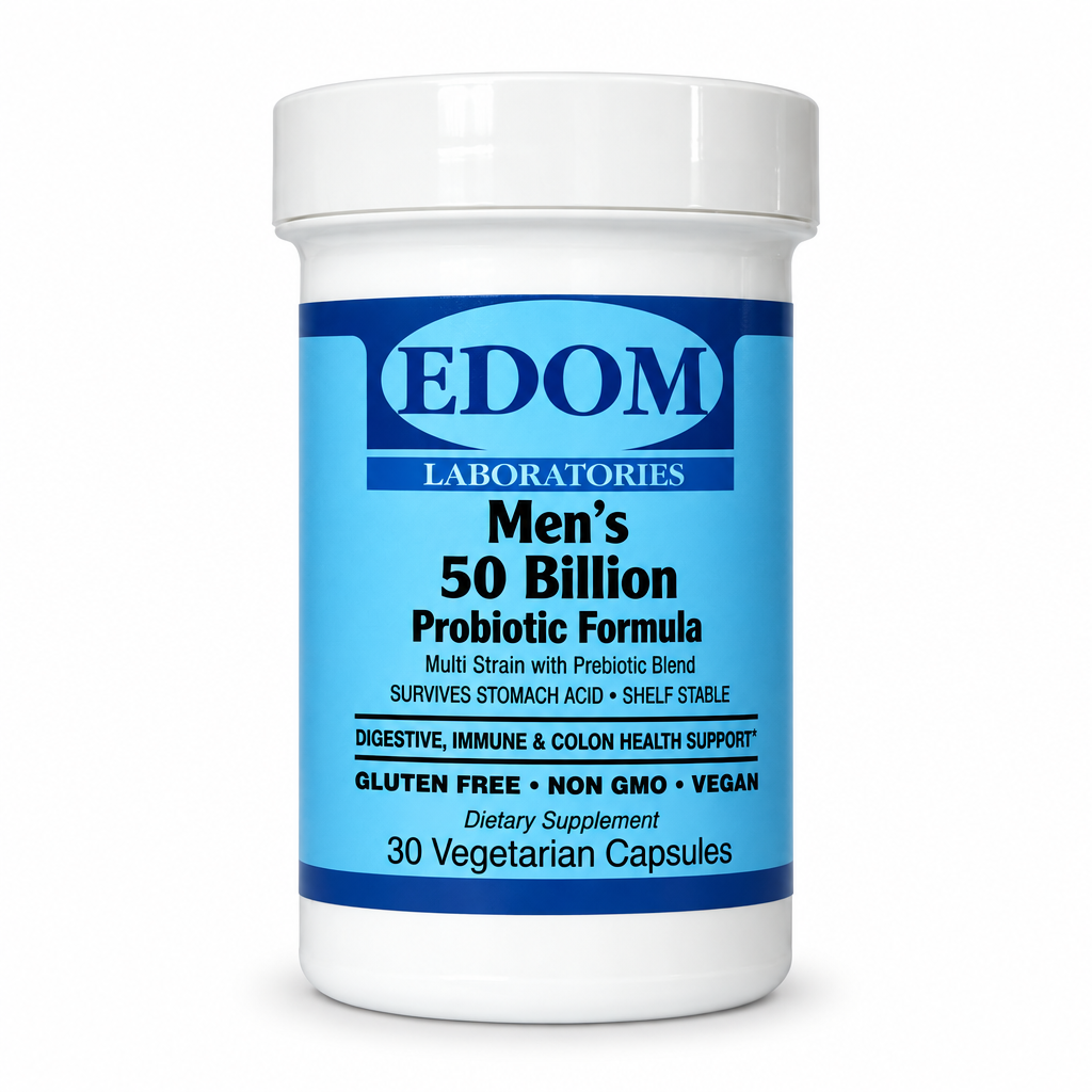 Edom Laboratories Men's 50 Billion Probiotic Formula bottle on a clean white background