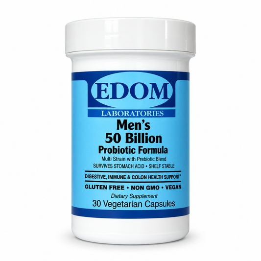 Edom Laboratories Men's 50 Billion Probiotic Formula bottle on a clean white background