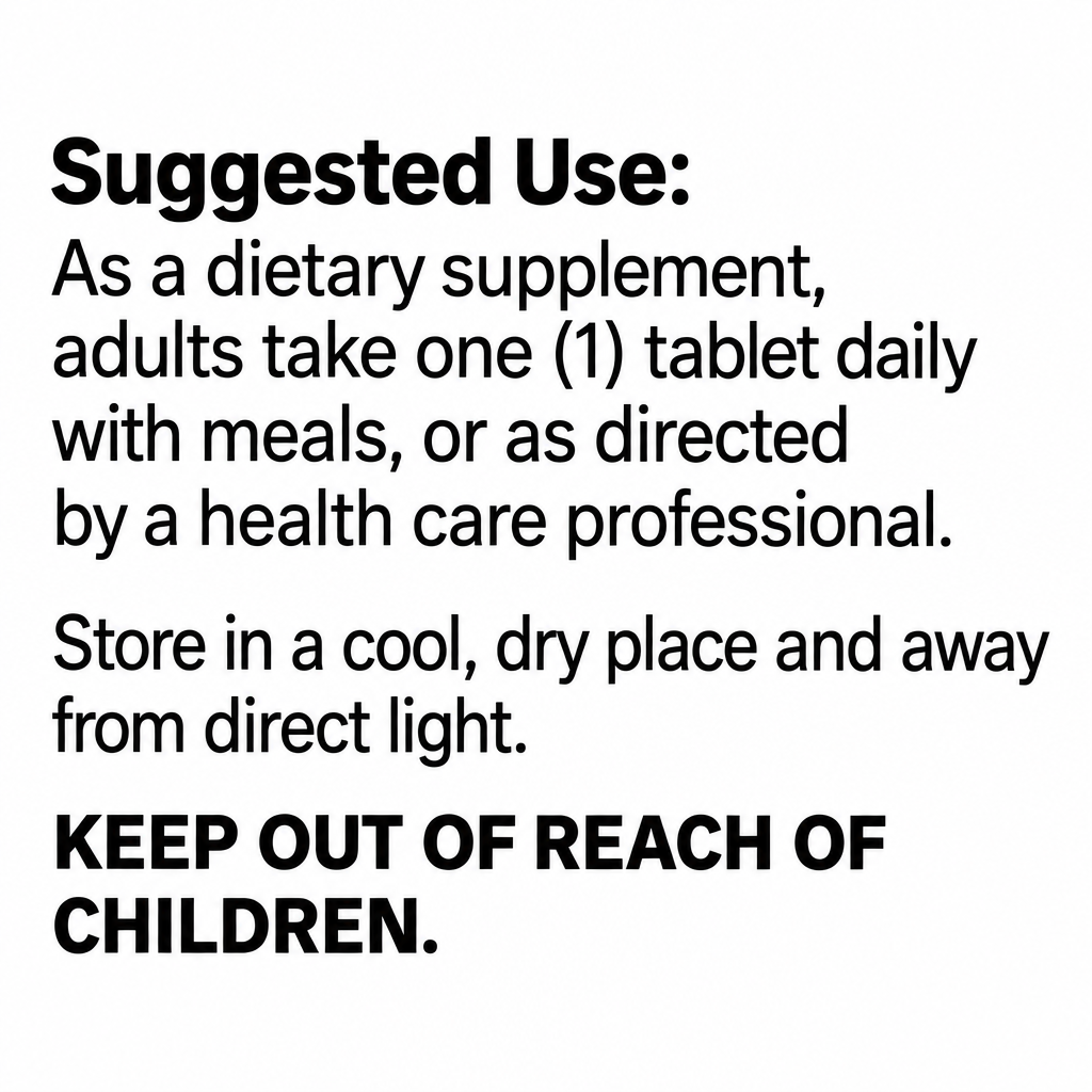 Potassium suggested use: adults take one tablet daily with meals or as directed by a health care professional.