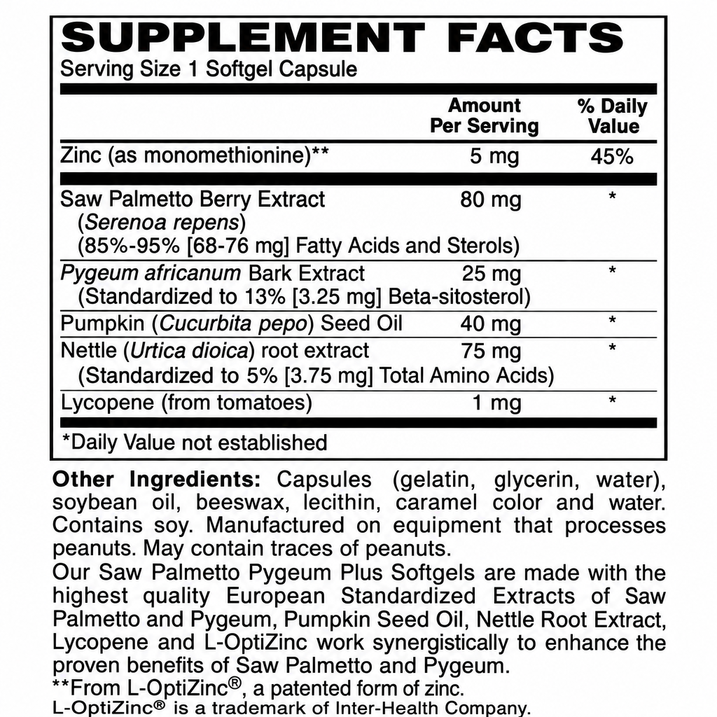 Saw Palmetto Pygeum Plus Supplement Facts 