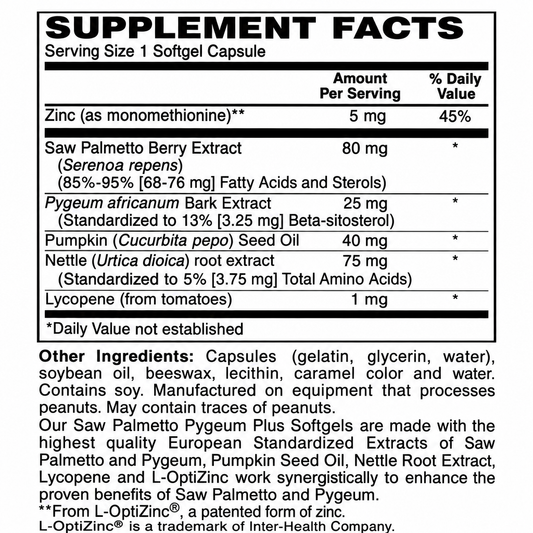 Saw Palmetto Pygeum Plus Supplement Facts 