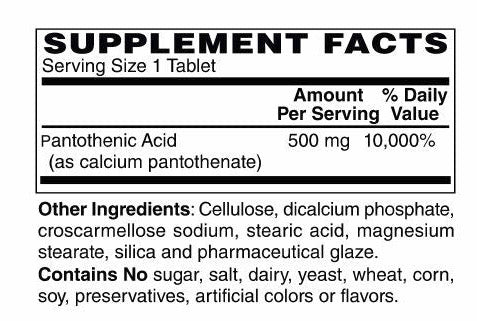 Pantothenic Acid 500 mg Tablets