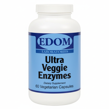 Ultra Veggie Enzymes vegetarian capsules by Edom Laboratories — 60-count bottle featuring 15 plant-based n•zimes™ brand enzymes for comprehensive digestive support.†