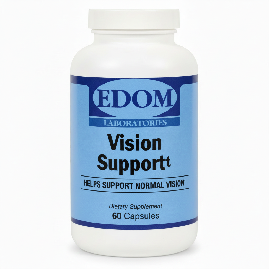 Vision Support dietary supplement by Edom Laboratories — 60-count bottle with LuteMax® lutein, bilberry extract, and antioxidants to help support normal, healthy vision.†