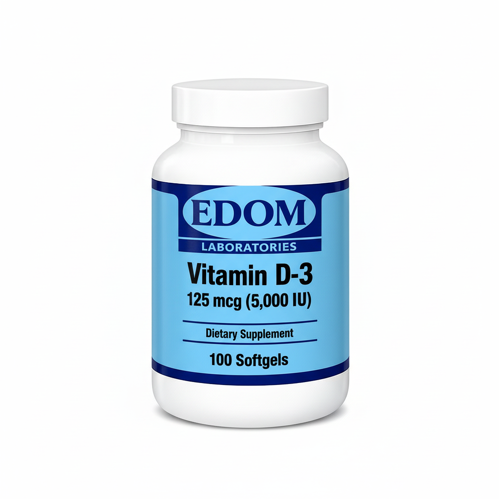Vitamin D-3 5,000 IU bottle in the light blue label