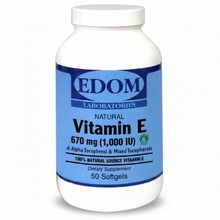 Vitamin E 1,000 IU Softgels by EDOM LABS shown in a clean, clinical bottle design, featuring 100% natural mixed tocopherols—for synergistic antioxidant protection, immune support, and cellular health.†