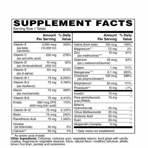 Supplement facts label with detailed nutritional information on a white background