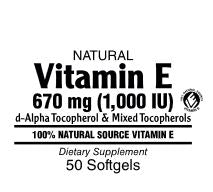 Vitamin E 1,000 IU Softgels 100% Natural Mixed Tocopherols