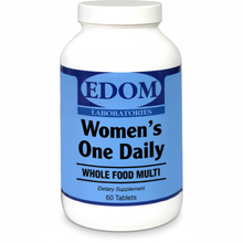 A bottle of 'Women's One Day Whole Food Multi' by Edom Laboratories, which is a dietary supplement with 60 tablets.