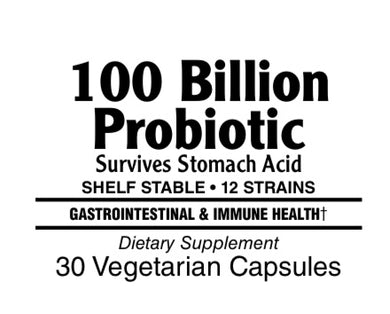 100 Billion Probiotic Vegetarian Capsules is shelf stable and has 12 strains.  survives stomach acid. good for gastrointestinal and immune health