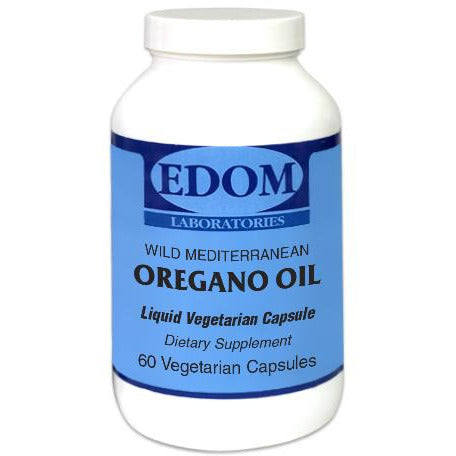 Oregano Oil 45 mg vegetarian softgels by EDOM LABS shown in a clean, clinical bottle design, featuring wildcrafted organic oregano oil standardized to 70% carvacrol to support immune health, antioxidant activity, and seasonal wellness.†
