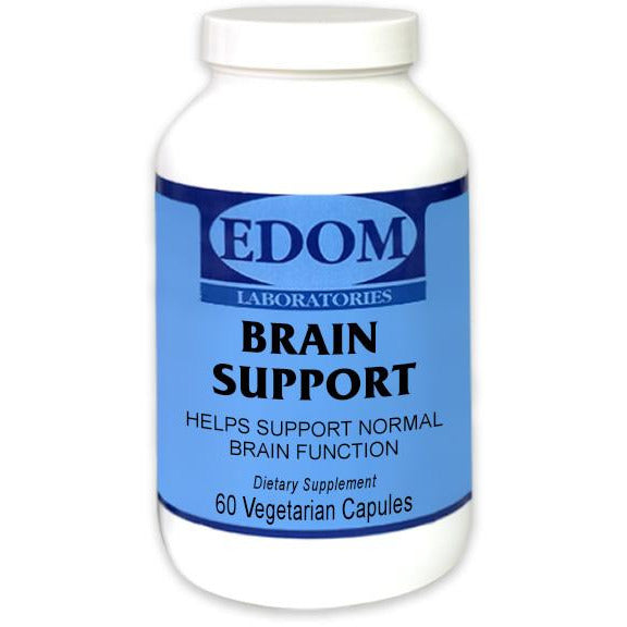 EDOM LABS Brain Support bottle with clean clinical label, formulated to support memory, focus, cognitive function, and daily mental performance.