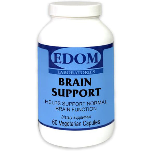 EDOM LABS Brain Support bottle with clean clinical label, formulated to support memory, focus, cognitive function, and daily mental performance.
