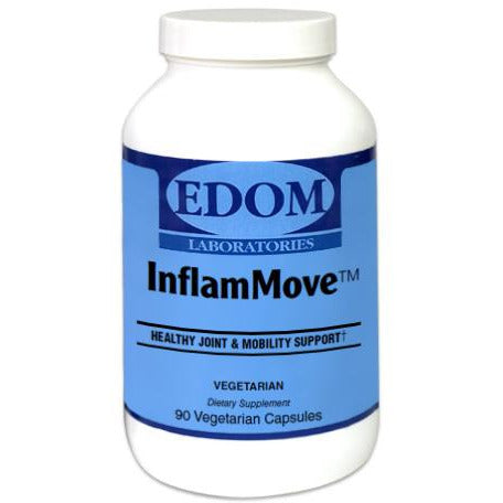 EDOM LABS InflamMove™ shown in a clean, clinical white bottle design, formulated to support joint comfort, mobility, flexibility, and a healthy inflammatory response with targeted nutrients and botanicals.