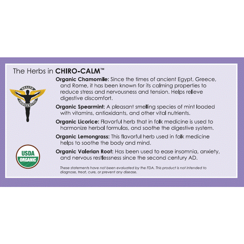 Ingredients for Organic Chiro-calm