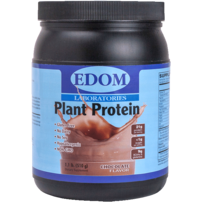 EDOM LABS Plant Protein Chocolate bottle with clean clinical label, featuring clean vegan protein to support muscle recovery, daily nutrition, and rich chocolate flavor.