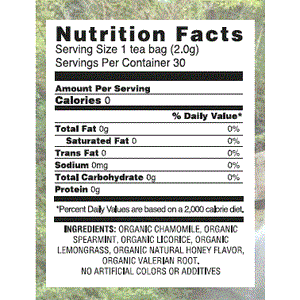 Nutrition Facts for Organic Chiro-calm